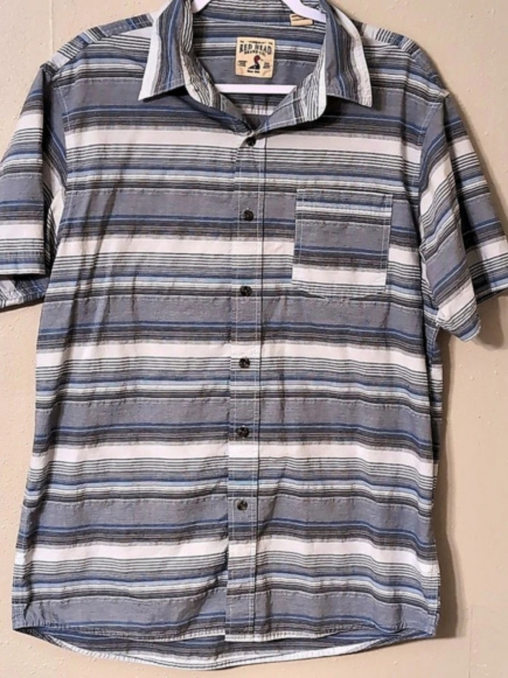 Red Head Men's Striped Short Sleeve Shirt in Blue & Gray